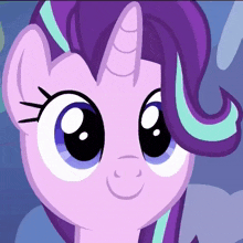 a cartoon pony with a purple mane and horn