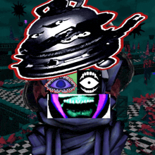 a computer generated image of a cartoon character with a purple face