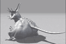 a black and white drawing of a dragon with horns