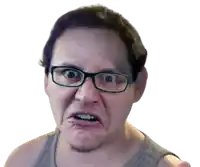 a man wearing glasses makes a funny face with his mouth open