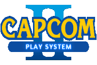 the logo for capcom ii play system is blue and yellow