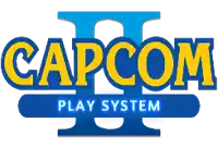 the logo for capcom ii play system is blue and yellow