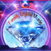a family crystal music logo with a blue diamond in the center