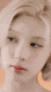 a close up of a woman 's face with blonde hair .