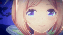 a close up of a girl 's face with a blue sky in the background