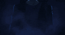 a dark blue background with a person standing in the dark