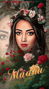 a painting of a woman with the name madhu written on it