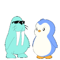 a walrus and a penguin wearing sunglasses are standing next to each other