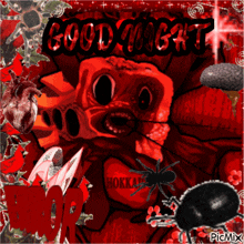 a picture with a spider and a heart that says " good night "
