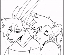 a black and white drawing of two animals with their mouths open