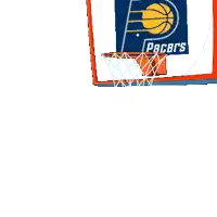 a cartoon penguin is holding a basketball in front of a pacers logo