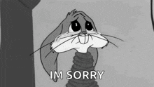 bugs bunny from looney tunes is crying in a black and white photo .