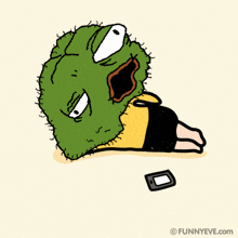 a cartoon of a person laying on the ground with a phone and the website funnyeve.com