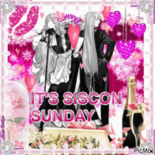 a greeting card that says it 's siscon sunday with a bottle of champagne