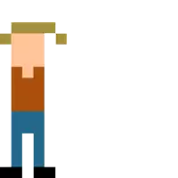 a pixel art illustration of a man wearing a hat and a brown shirt .