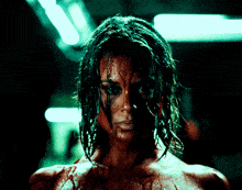 a woman with blood coming out of her face