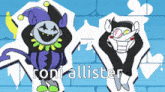 two cartoon characters are standing next to each other and the words roni allister are on the bottom