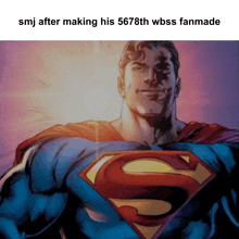 a cartoon of superman with the caption smj after making his 56789th wbss fanmade