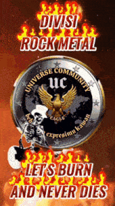 a skeleton holding a shovel in front of a coin that says divisi rock metal