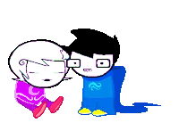 a cartoon of a boy and a girl sitting next to each other with one wearing a blue shirt with a wave on it