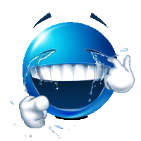 a blue smiley face is laughing with tears coming out of its eyes
