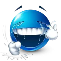 a blue smiley face is laughing with tears coming out of its eyes