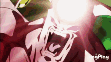 a close up of a cartoon character 's face with a glowing light coming out of it .