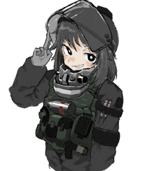 a drawing of a girl wearing a helmet and holding a gun