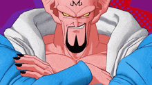 a cartoon drawing of a man with a beard and the letter m on his forehead
