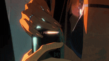 a close up of a person 's hand holding a bottle with the letter o on it