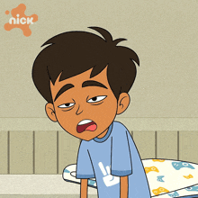a cartoon of a boy with a peace sign on his shirt is from nick