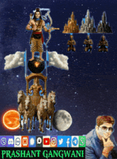 a poster for prashant gangwani shows a man on a chariot