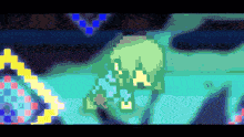 a pixel art of a person with a yellow circle around their head
