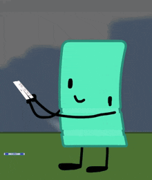 a cartoon character with a blue marker that says ' x ' on it