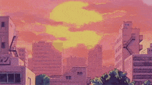 a city skyline with the letter r above the buildings