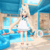 a girl in a sailor outfit is standing in a living room