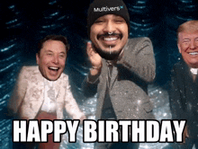 elon musk donald trump and a man with a beanie that says multiverse on it