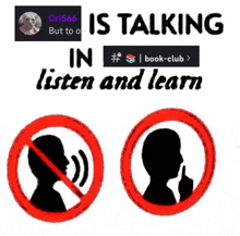 a poster that says ' ori566 is talking in listen and learn ' on it