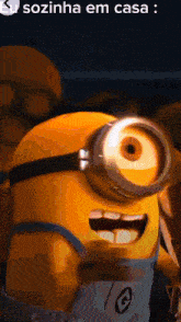 a picture of a minion with a sozinha em casa written below it