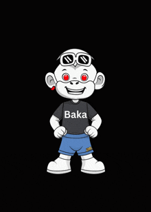 a cartoon character wearing sunglasses and a shirt that says baka