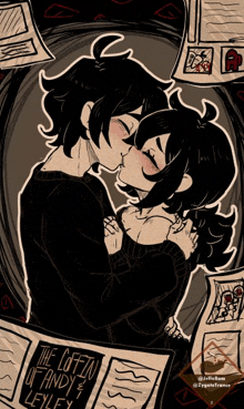 a couple kissing in front of a sign that says " the coffin of andy leeley "