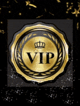 a gold circle with the word vip inside of it