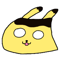 a cartoon drawing of a yellow rabbit with brown ears and a pink tongue