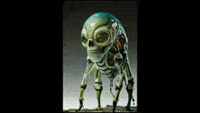 a drawing of an alien with a skeleton body