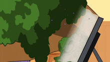 a cartoon drawing of a tree with purple dots on it
