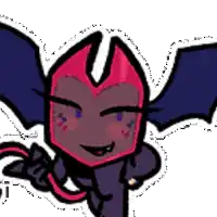 a cartoon drawing of a bat with a red head and wings