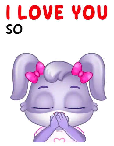 a purple bunny with pink bows on her ears is saying i love you so so so so so so