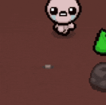 a pixel art of a cartoon character with a green leaf on its head
