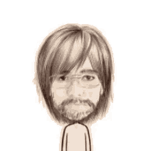 a drawing of a man with glasses and a beard is holding a heart .