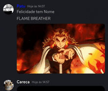 a screenshot of a flame breather with a person named careca at the bottom